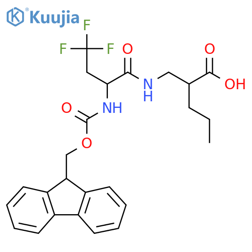 2-{2-({(9H-fluoren-9-yl)methoxycarbonyl}amino)-4,4,4-trifluorobutanamidomethyl}pentanoic acid structure