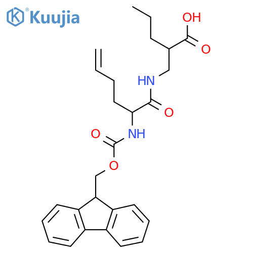 2-{2-({(9H-fluoren-9-yl)methoxycarbonyl}amino)hex-5-enamidomethyl}pentanoic acid structure