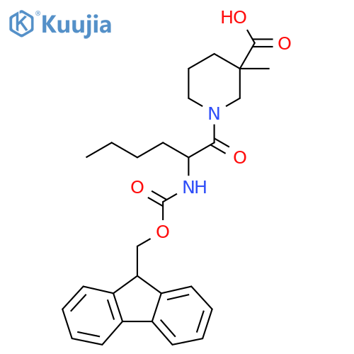 1-2-({(9H-fluoren-9-yl)methoxycarbonyl}amino)hexanoyl-3-methylpiperidine-3-carboxylic acid structure