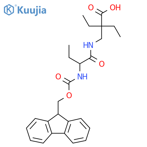2-ethyl-2-{2-({(9H-fluoren-9-yl)methoxycarbonyl}amino)butanamidomethyl}butanoic acid structure