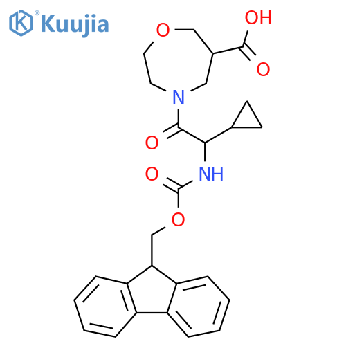 4-2-cyclopropyl-2-({(9H-fluoren-9-yl)methoxycarbonyl}amino)acetyl-1,4-oxazepane-6-carboxylic acid structure