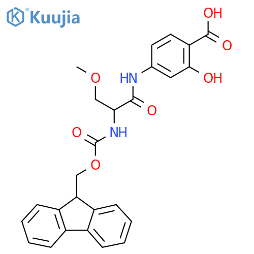 4-2-({(9H-fluoren-9-yl)methoxycarbonyl}amino)-3-methoxypropanamido-2-hydroxybenzoic acid structure