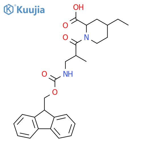 4-ethyl-1-3-({(9H-fluoren-9-yl)methoxycarbonyl}amino)-2-methylpropanoylpiperidine-2-carboxylic acid structure