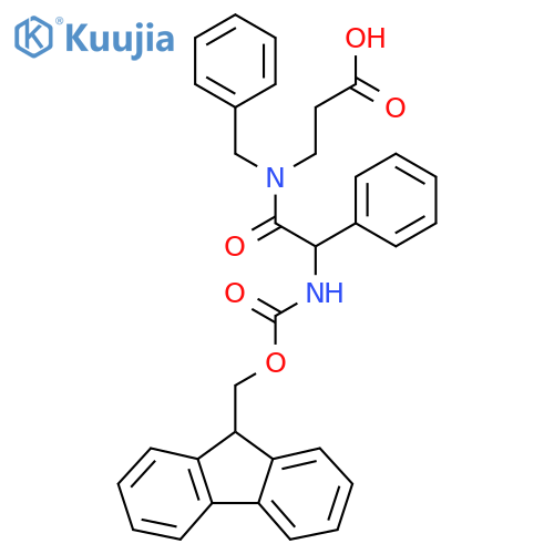 3-N-benzyl-2-({(9H-fluoren-9-yl)methoxycarbonyl}amino)-2-phenylacetamidopropanoic acid structure