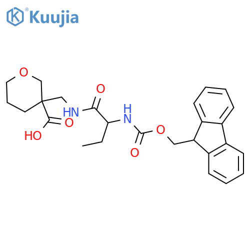 3-{2-({(9H-fluoren-9-yl)methoxycarbonyl}amino)butanamidomethyl}oxane-3-carboxylic acid structure