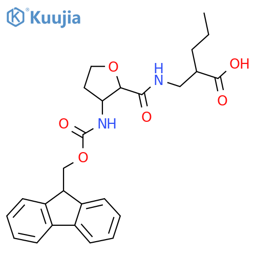 2-({3-({(9H-fluoren-9-yl)methoxycarbonyl}amino)oxolan-2-ylformamido}methyl)pentanoic acid structure
