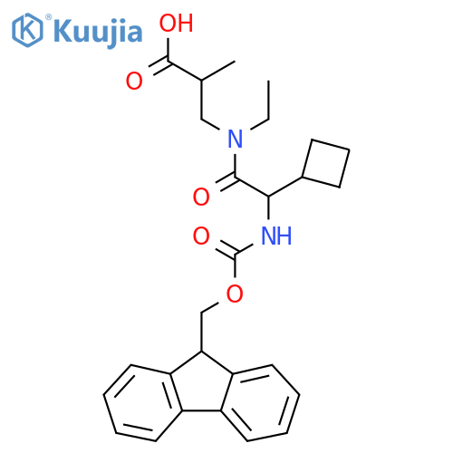 3-2-cyclobutyl-N-ethyl-2-({(9H-fluoren-9-yl)methoxycarbonyl}amino)acetamido-2-methylpropanoic acid structure