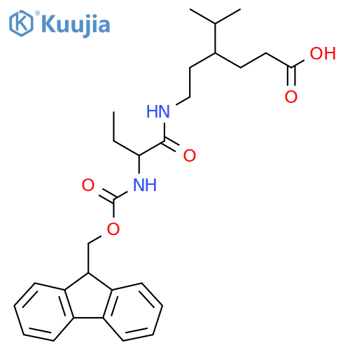 4-{2-2-({(9H-fluoren-9-yl)methoxycarbonyl}amino)butanamidoethyl}-5-methylhexanoic acid structure
