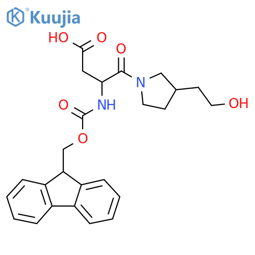 3-({(9H-fluoren-9-yl)methoxycarbonyl}amino)-4-3-(2-hydroxyethyl)pyrrolidin-1-yl-4-oxobutanoic acid structure