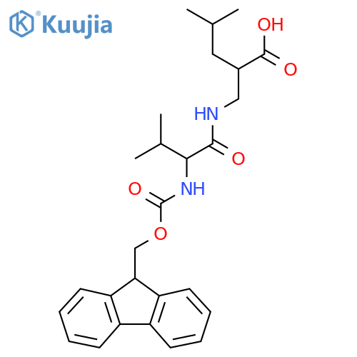 2-{2-({(9H-fluoren-9-yl)methoxycarbonyl}amino)-3-methylbutanamidomethyl}-4-methylpentanoic acid structure
