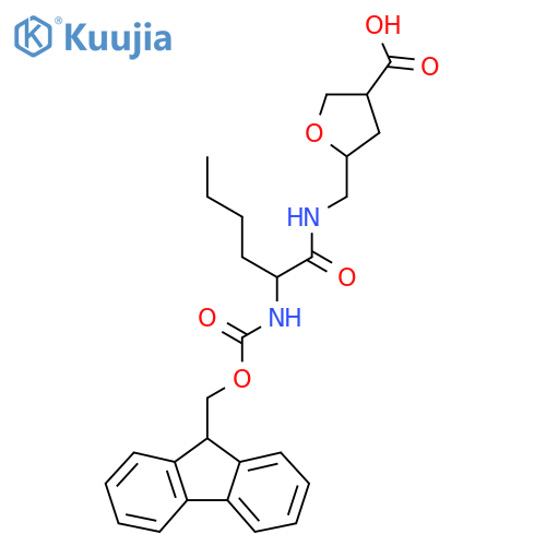 5-{2-({(9H-fluoren-9-yl)methoxycarbonyl}amino)hexanamidomethyl}oxolane-3-carboxylic acid structure