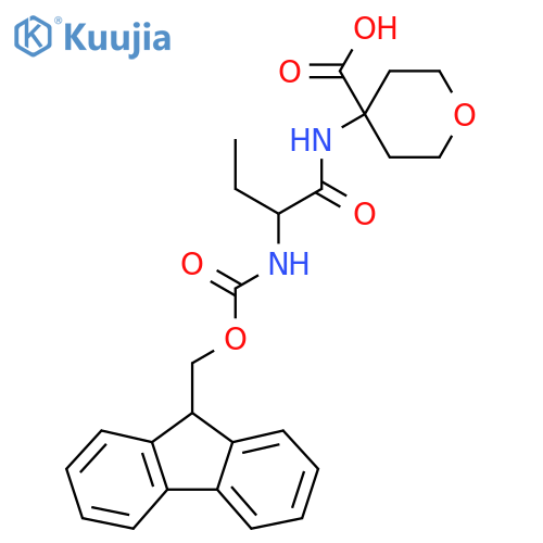 4-2-({(9H-fluoren-9-yl)methoxycarbonyl}amino)butanamidooxane-4-carboxylic acid structure