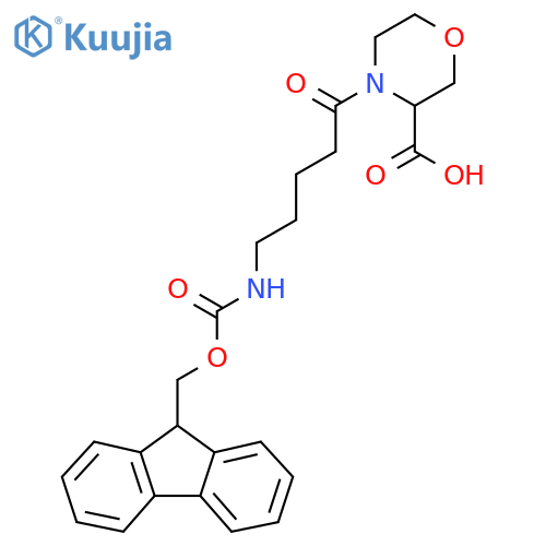 4-5-({(9H-fluoren-9-yl)methoxycarbonyl}amino)pentanoylmorpholine-3-carboxylic acid structure