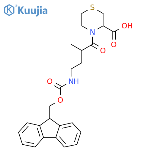 4-4-({(9H-fluoren-9-yl)methoxycarbonyl}amino)-2-methylbutanoylthiomorpholine-3-carboxylic acid structure