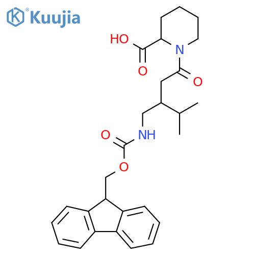 1-{3-({(9H-fluoren-9-yl)methoxycarbonyl}amino)methyl-4-methylpentanoyl}piperidine-2-carboxylic acid structure