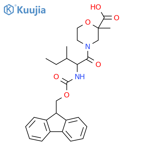 4-2-({(9H-fluoren-9-yl)methoxycarbonyl}amino)-3-methylpentanoyl-2-methylmorpholine-2-carboxylic acid structure