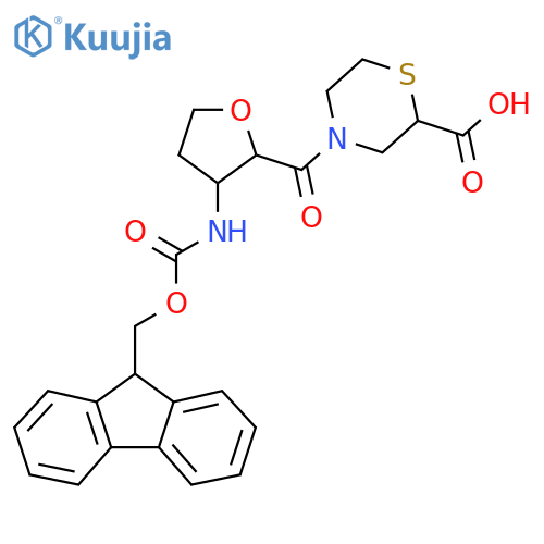 4-3-({(9H-fluoren-9-yl)methoxycarbonyl}amino)oxolane-2-carbonylthiomorpholine-2-carboxylic acid structure