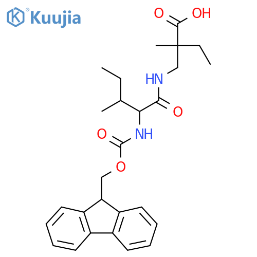 2-{2-({(9H-fluoren-9-yl)methoxycarbonyl}amino)-3-methylpentanamidomethyl}-2-methylbutanoic acid structure
