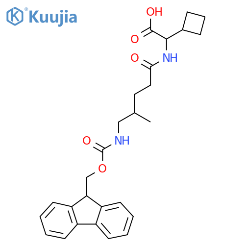 2-cyclobutyl-2-5-({(9H-fluoren-9-yl)methoxycarbonyl}amino)-4-methylpentanamidoacetic acid structure