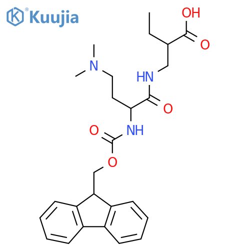 2-{4-(dimethylamino)-2-({(9H-fluoren-9-yl)methoxycarbonyl}amino)butanamidomethyl}butanoic acid structure