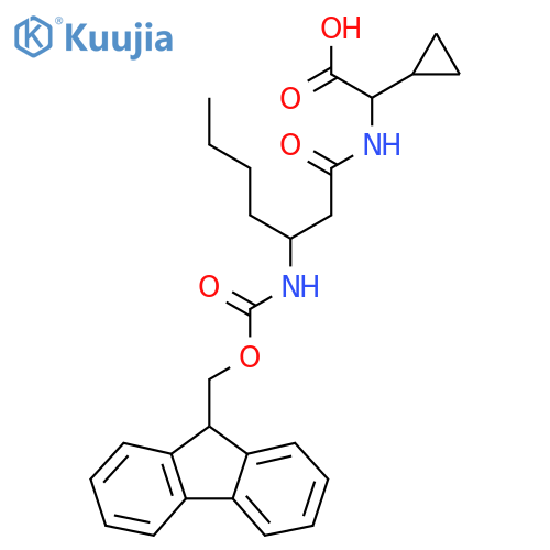 2-cyclopropyl-2-3-({(9H-fluoren-9-yl)methoxycarbonyl}amino)heptanamidoacetic acid structure