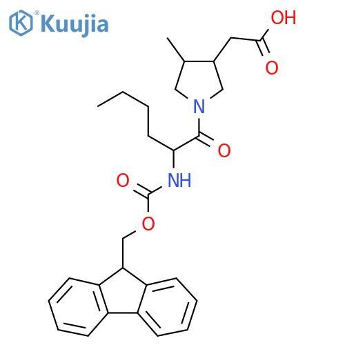 2-{1-2-({(9H-fluoren-9-yl)methoxycarbonyl}amino)hexanoyl-4-methylpyrrolidin-3-yl}acetic acid structure