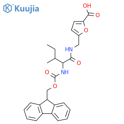 5-{2-({(9H-fluoren-9-yl)methoxycarbonyl}amino)-3-methylpentanamidomethyl}furan-2-carboxylic acid structure