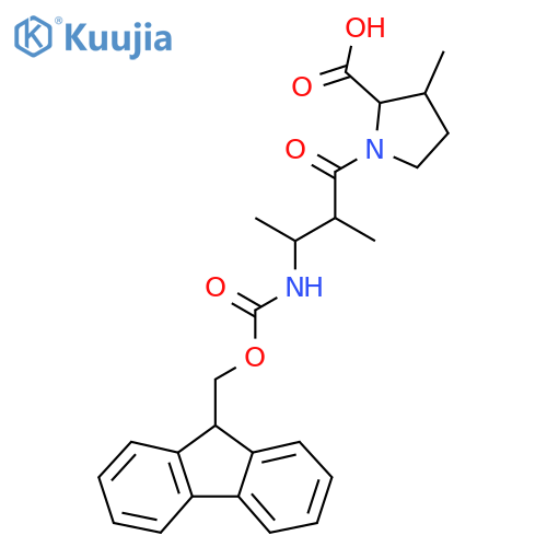 1-3-({(9H-fluoren-9-yl)methoxycarbonyl}amino)-2-methylbutanoyl-3-methylpyrrolidine-2-carboxylic acid structure