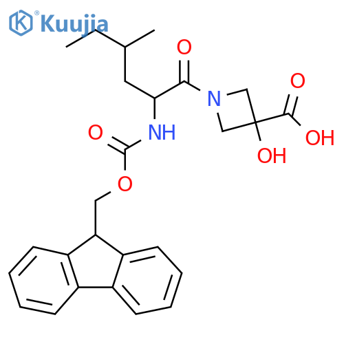 1-2-({(9H-fluoren-9-yl)methoxycarbonyl}amino)-4-methylhexanoyl-3-hydroxyazetidine-3-carboxylic acid structure