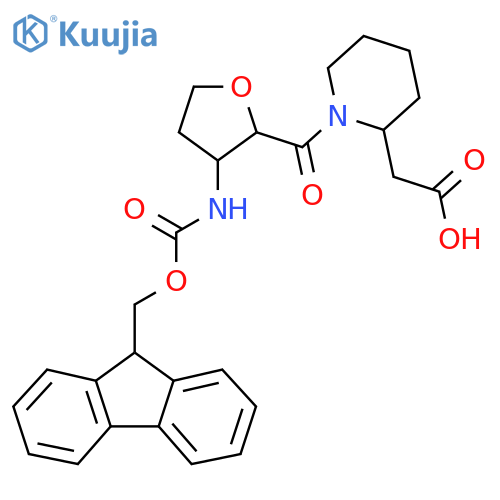 2-{1-3-({(9H-fluoren-9-yl)methoxycarbonyl}amino)oxolane-2-carbonylpiperidin-2-yl}acetic acid structure