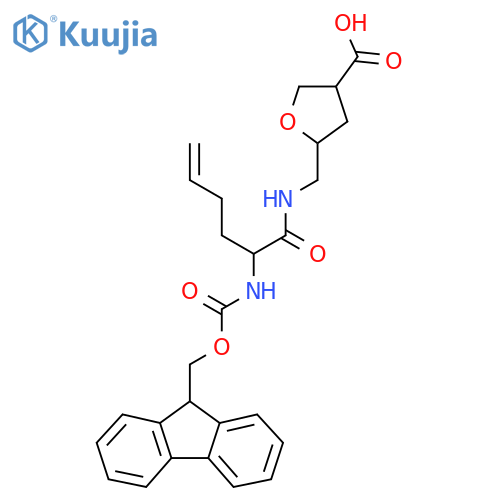5-{2-({(9H-fluoren-9-yl)methoxycarbonyl}amino)hex-5-enamidomethyl}oxolane-3-carboxylic acid structure