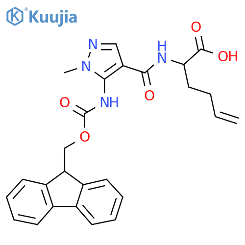 2-{5-({(9H-fluoren-9-yl)methoxycarbonyl}amino)-1-methyl-1H-pyrazol-4-ylformamido}hex-5-enoic acid structure