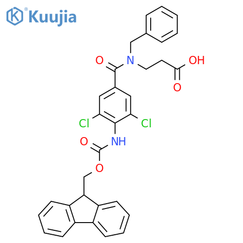 3-{N-benzyl-1-3,5-dichloro-4-({(9H-fluoren-9-yl)methoxycarbonyl}amino)phenylformamido}propanoic acid structure
