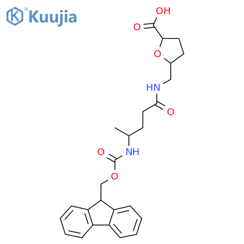 5-{4-({(9H-fluoren-9-yl)methoxycarbonyl}amino)pentanamidomethyl}oxolane-2-carboxylic acid structure