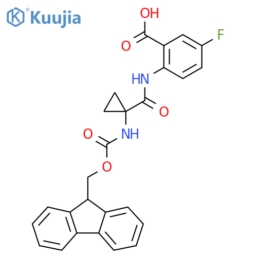 2-1-({(9H-fluoren-9-yl)methoxycarbonyl}amino)cyclopropaneamido-5-fluorobenzoic acid structure