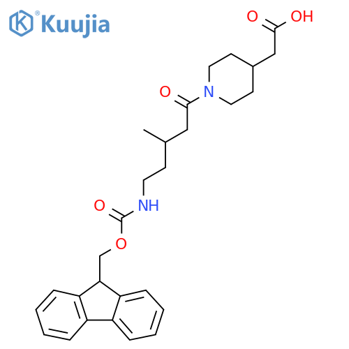 2-{1-5-({(9H-fluoren-9-yl)methoxycarbonyl}amino)-3-methylpentanoylpiperidin-4-yl}acetic acid structure