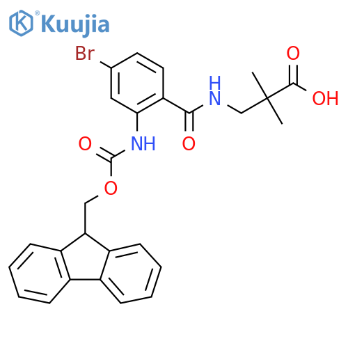 3-{4-bromo-2-({(9H-fluoren-9-yl)methoxycarbonyl}amino)phenylformamido}-2,2-dimethylpropanoic acid structure