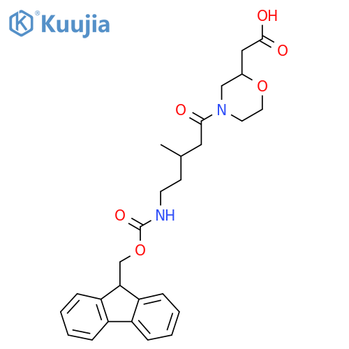 2-{4-5-({(9H-fluoren-9-yl)methoxycarbonyl}amino)-3-methylpentanoylmorpholin-2-yl}acetic acid structure
