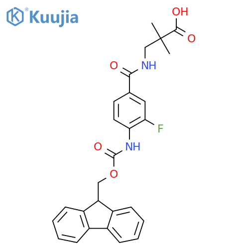 3-{4-({(9H-fluoren-9-yl)methoxycarbonyl}amino)-3-fluorophenylformamido}-2,2-dimethylpropanoic acid structure