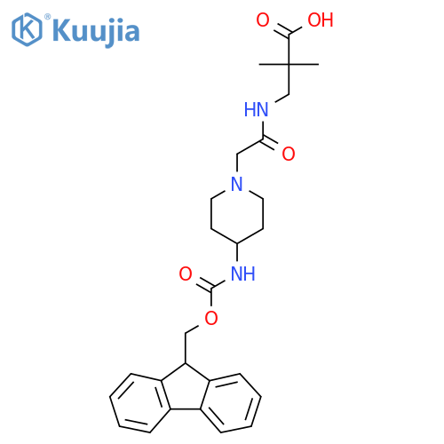 3-{2-4-({(9H-fluoren-9-yl)methoxycarbonyl}amino)piperidin-1-ylacetamido}-2,2-dimethylpropanoic acid structure