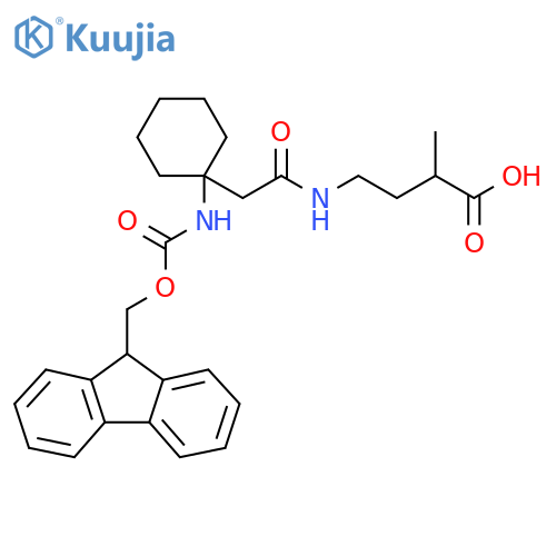 4-{2-1-({(9H-fluoren-9-yl)methoxycarbonyl}amino)cyclohexylacetamido}-2-methylbutanoic acid structure