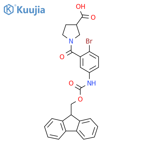 1-2-bromo-5-({(9H-fluoren-9-yl)methoxycarbonyl}amino)benzoylpyrrolidine-3-carboxylic acid structure