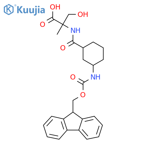 2-{3-({(9H-fluoren-9-yl)methoxycarbonyl}amino)cyclohexylformamido}-3-hydroxy-2-methylpropanoic acid structure