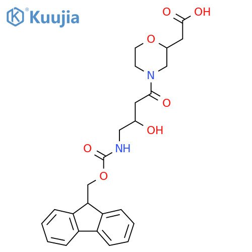 2-{4-4-({(9H-fluoren-9-yl)methoxycarbonyl}amino)-3-hydroxybutanoylmorpholin-2-yl}acetic acid structure