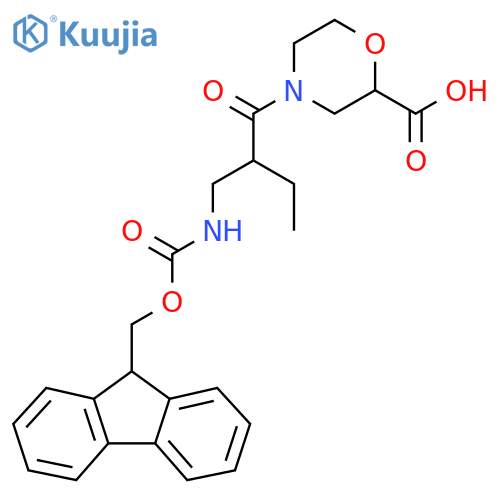 4-{2-({(9H-fluoren-9-yl)methoxycarbonyl}amino)methylbutanoyl}morpholine-2-carboxylic acid structure