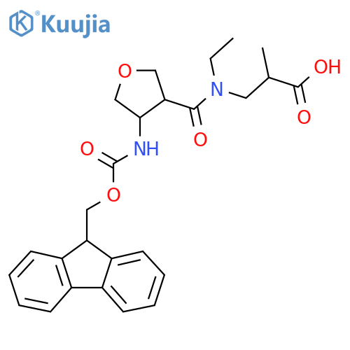 3-{N-ethyl-1-4-({(9H-fluoren-9-yl)methoxycarbonyl}amino)oxolan-3-ylformamido}-2-methylpropanoic acid structure