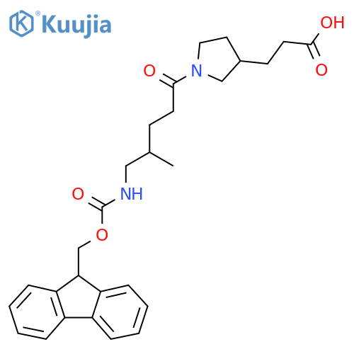 3-{1-5-({(9H-fluoren-9-yl)methoxycarbonyl}amino)-4-methylpentanoylpyrrolidin-3-yl}propanoic acid structure