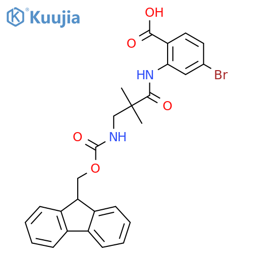 4-bromo-2-3-({(9H-fluoren-9-yl)methoxycarbonyl}amino)-2,2-dimethylpropanamidobenzoic acid structure