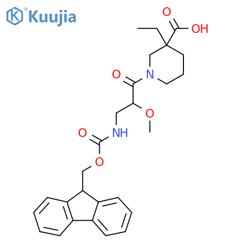 3-ethyl-1-3-({(9H-fluoren-9-yl)methoxycarbonyl}amino)-2-methoxypropanoylpiperidine-3-carboxylic acid structure