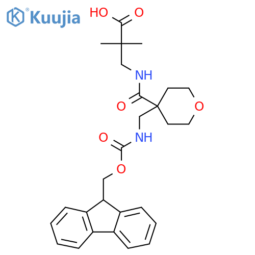 3-({4-({(9H-fluoren-9-yl)methoxycarbonyl}amino)methyloxan-4-yl}formamido)-2,2-dimethylpropanoic acid structure